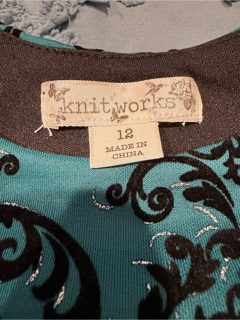 Knitworks Teal and Black Fit-and-Flare Party Dress Size 12